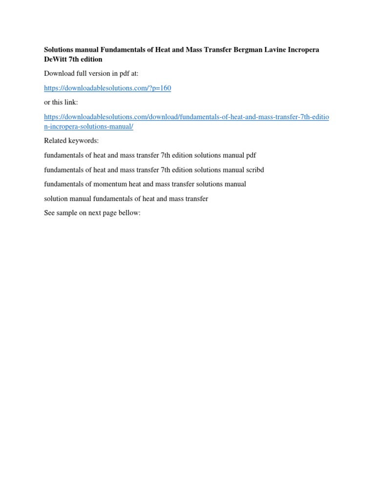 Solutions Manual Fundamentals Of Heat And Mass Transfer Bergman Lavine Incropera Dewitt 7th 160217045319 Pdf
