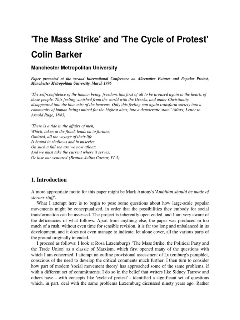'The Mass Strike' and 'The Cycle of Protest' Colin Barker: Manchester ...
