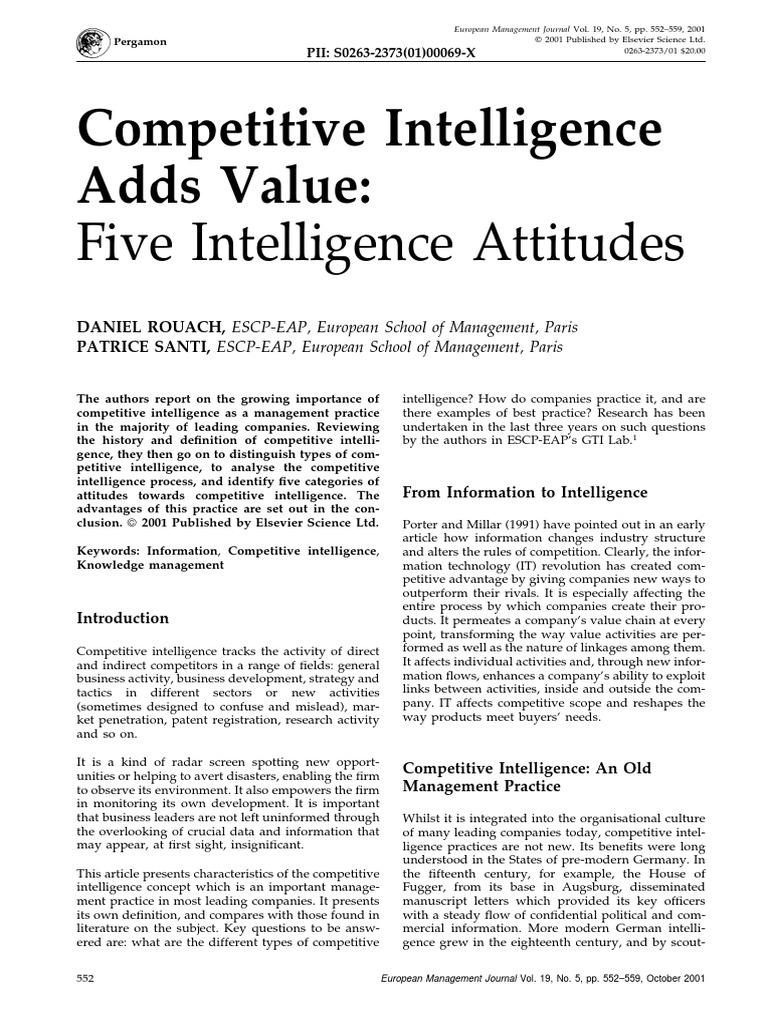 Competitive Intelligence - 5 INTEL Attitudes | PDF | Intelligence ...