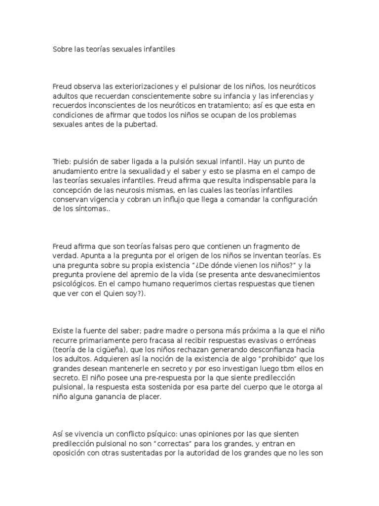 Teorías Sexuales Infantiles PDF Neurosis Sigmund Freud