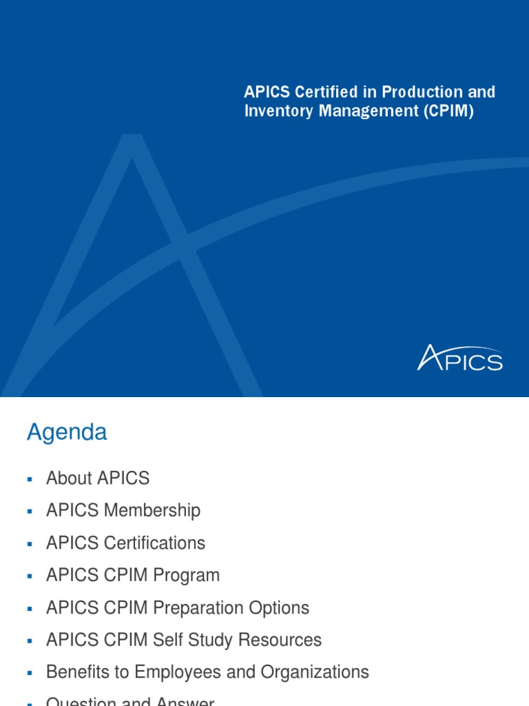 About Apics Cpim Presentation | Supply Chain Management | Professional