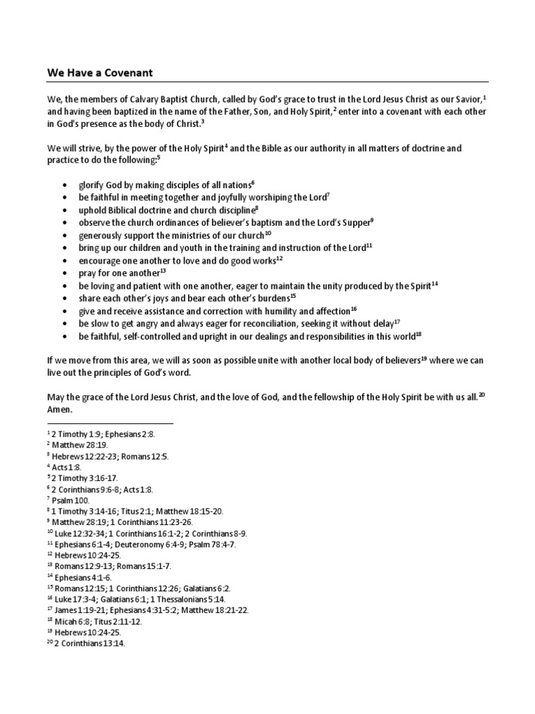 Calvary Baptist Church Covenant Agreement | PDF | Religion & Spirituality