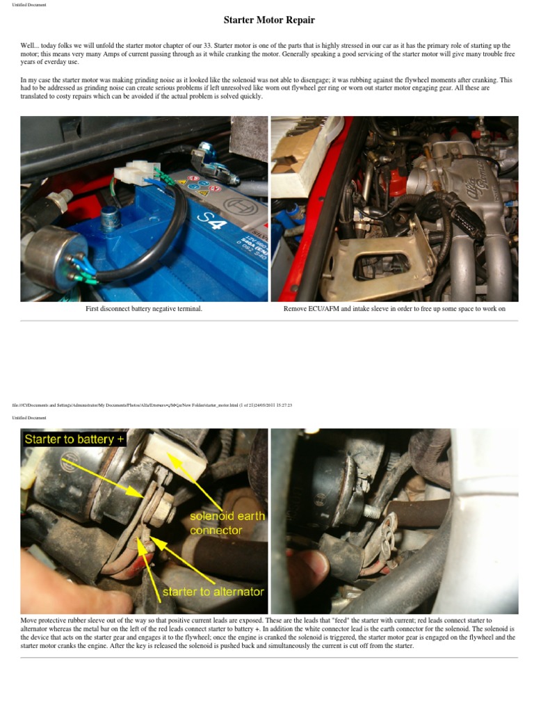 Starter Motor Removal and Repair | PDF | Screw | Vehicle Technology
