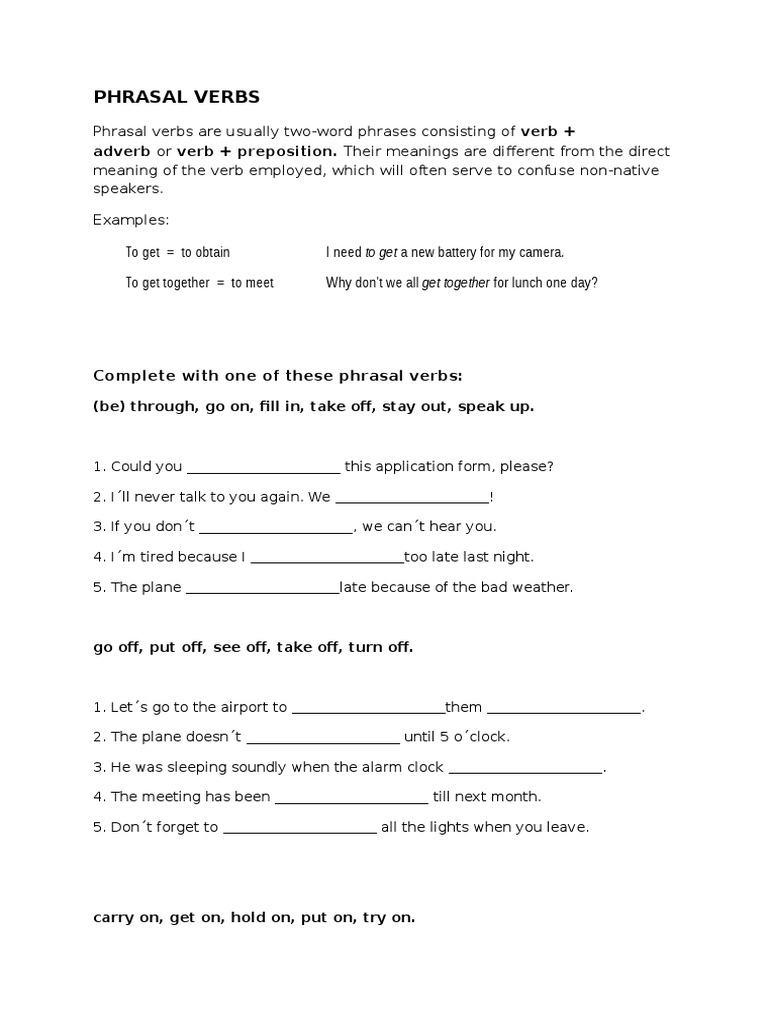 phrasal verbs exercise pdf