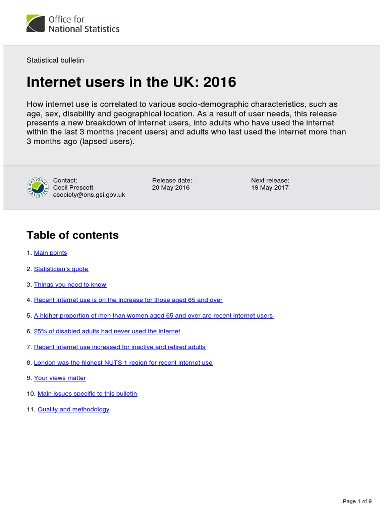 Internet Users in The UK 2016 | PDF | Disability | Internet
