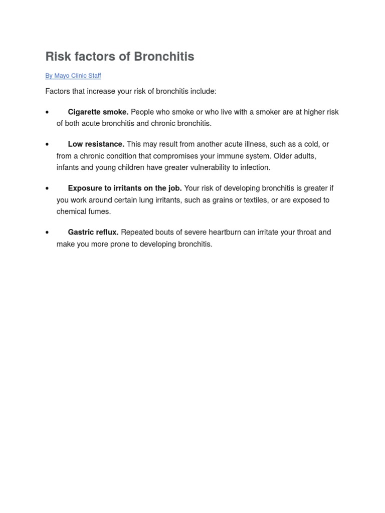 Risk Factors of Bronchitis PDF Bronchitis Public Health