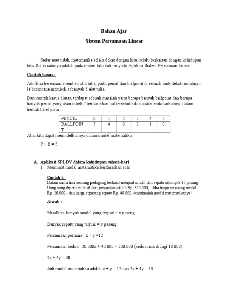 Contoh Soal Cerita Spldv Dalam Kehidupan Sehari Hari