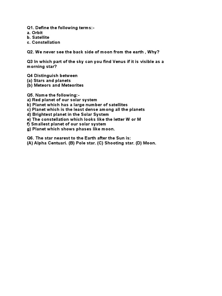 Solar System Class 8 Cbse Test