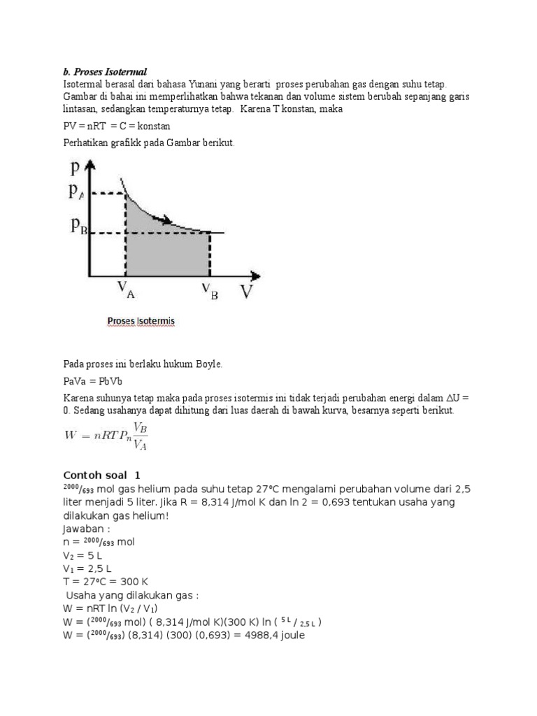 Contoh Soal Proses Termodinamika Isotermal
