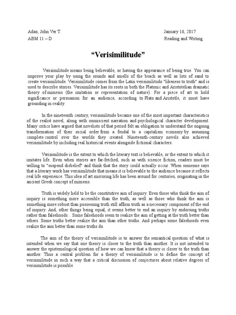 Understanding Verisimilitude in Literature | PDF | Propositional ...
