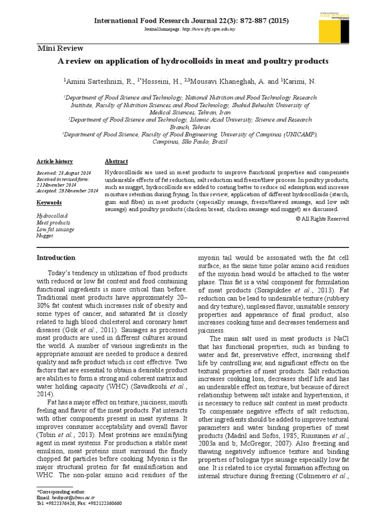 A Review On Application Of Hydrocolloids In Meat And Poultry - 
