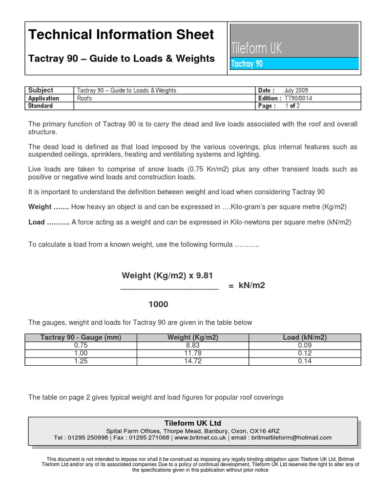 Tactray 90 Load & Weight Guide | PDF | Science & Mathematics ...
