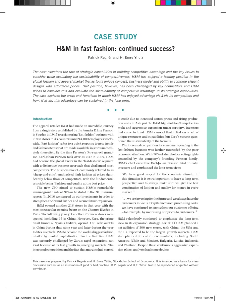CASE STUDY H and M in Fast Fashion Conti PDF | PDF | Retail | Gap Inc.