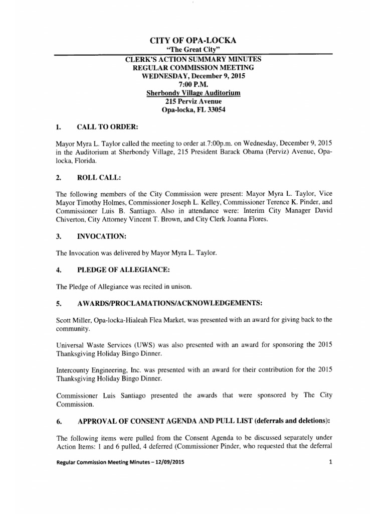 Opa Locka Minutes PDF Government Public Sphere