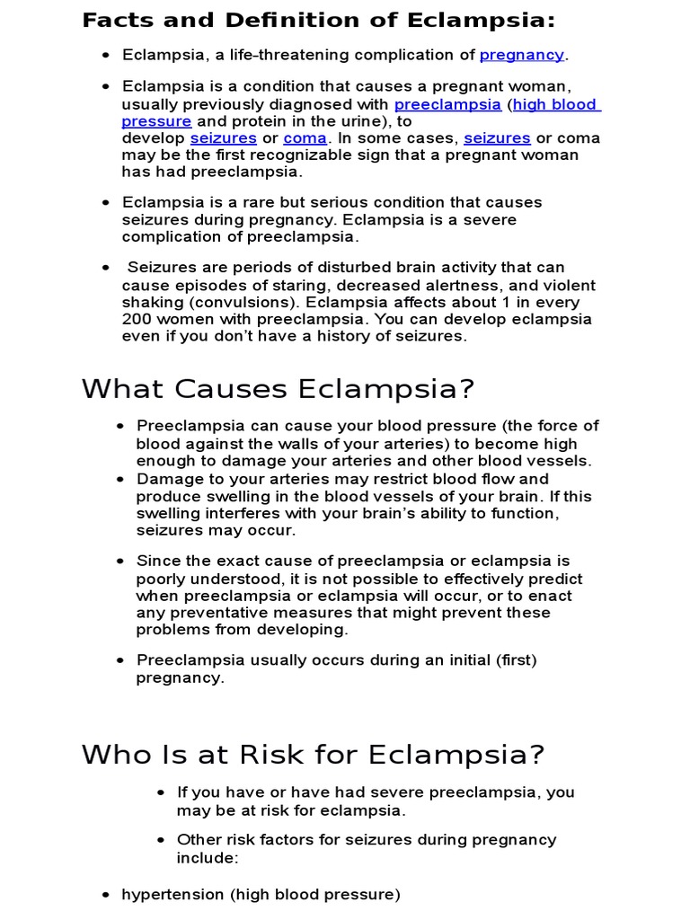 Facts and Definition of Eclampsia PDF Hypertension Edema