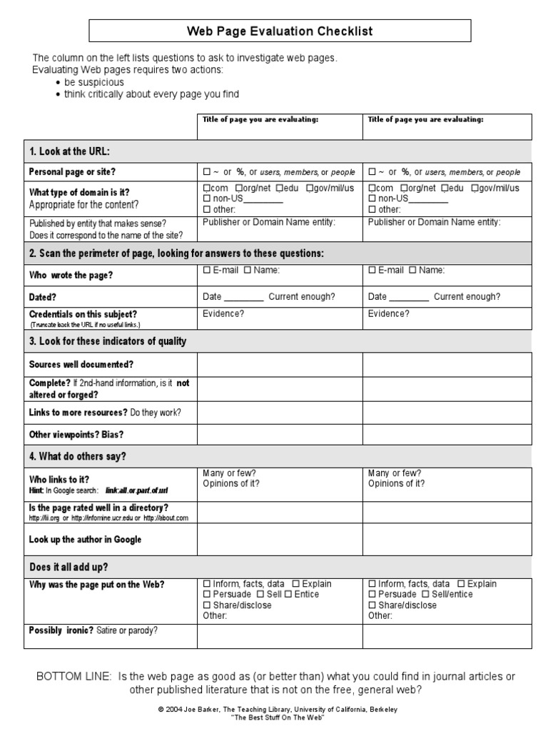 WebPage Evaluation Checklist - Berkeley PDF | PDF | Web Page | Domain Name