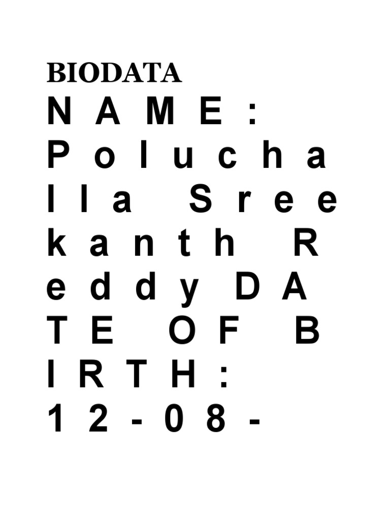 Name: Polucha Lla Sree Kanth R Eddy DA Te of B Irth: 1 2 - 0 8 | PDF ...