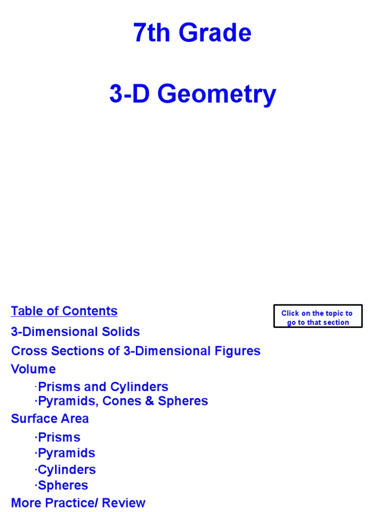 7th Grade 3D Geometry and Cross Sections | PDF | Vertex (Geometry ...