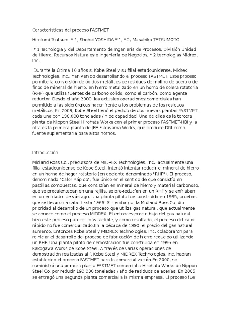 Proceso FASTMET: Innovación en Hierro Reducido | PDF | Alto horno | Hierro
