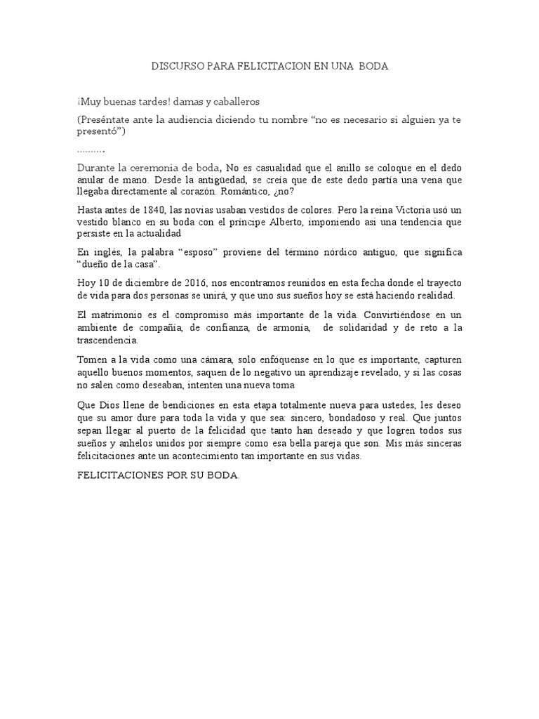Discurso de Felicitacion para Una Boda | PDF | Boda | Amor, image size:768x1024