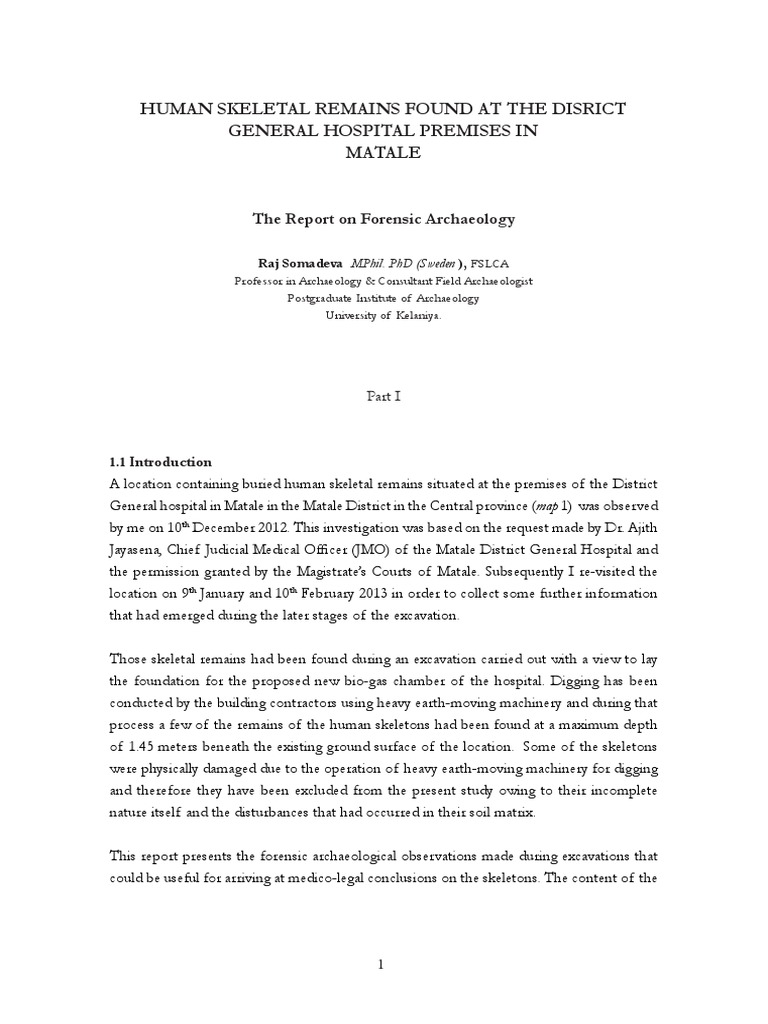 Matale Forensic Archaeology Report | Archaeology | Excavation ...