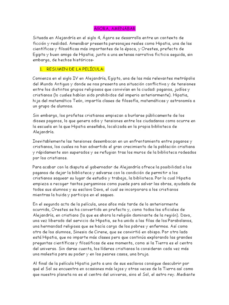 ÁGORA Resumen Pelicula PDF Religión y creencia
