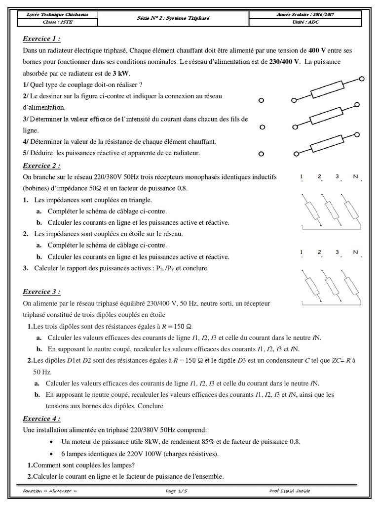 Calcul De Puissance En Triphasé 380v Serie #2 Système Triphasé | PDF | Réseau électrique | Puissance (physique)