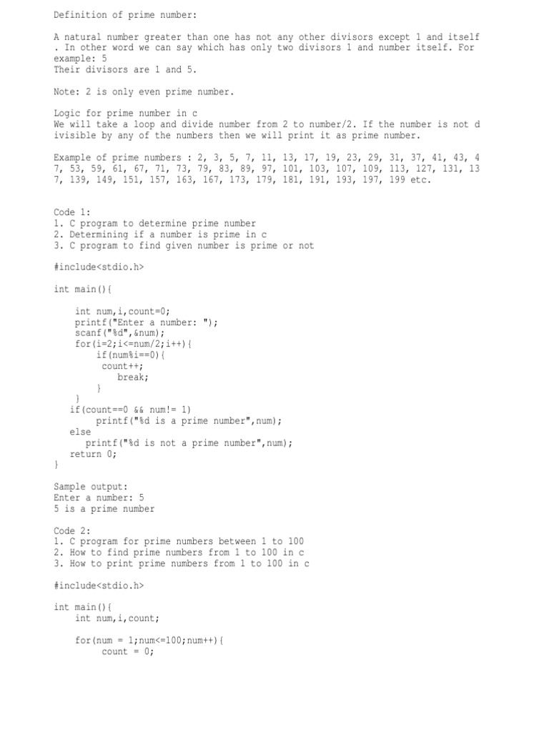 C Program To Display Prime Numbers Between 1 And 100