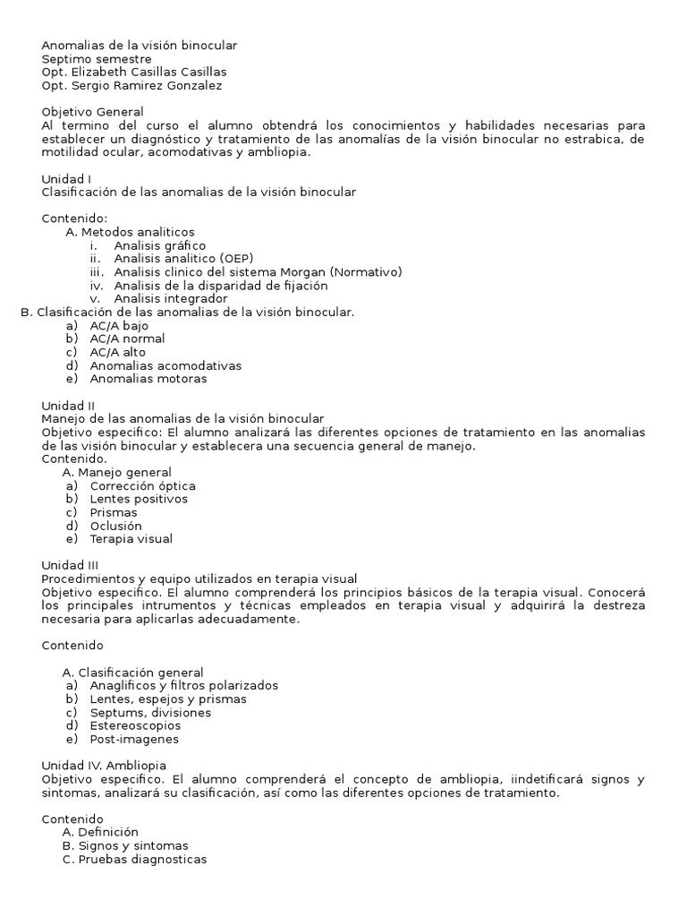 Anomalias de La Visión BinocularApuntes PDF Percepción visual
