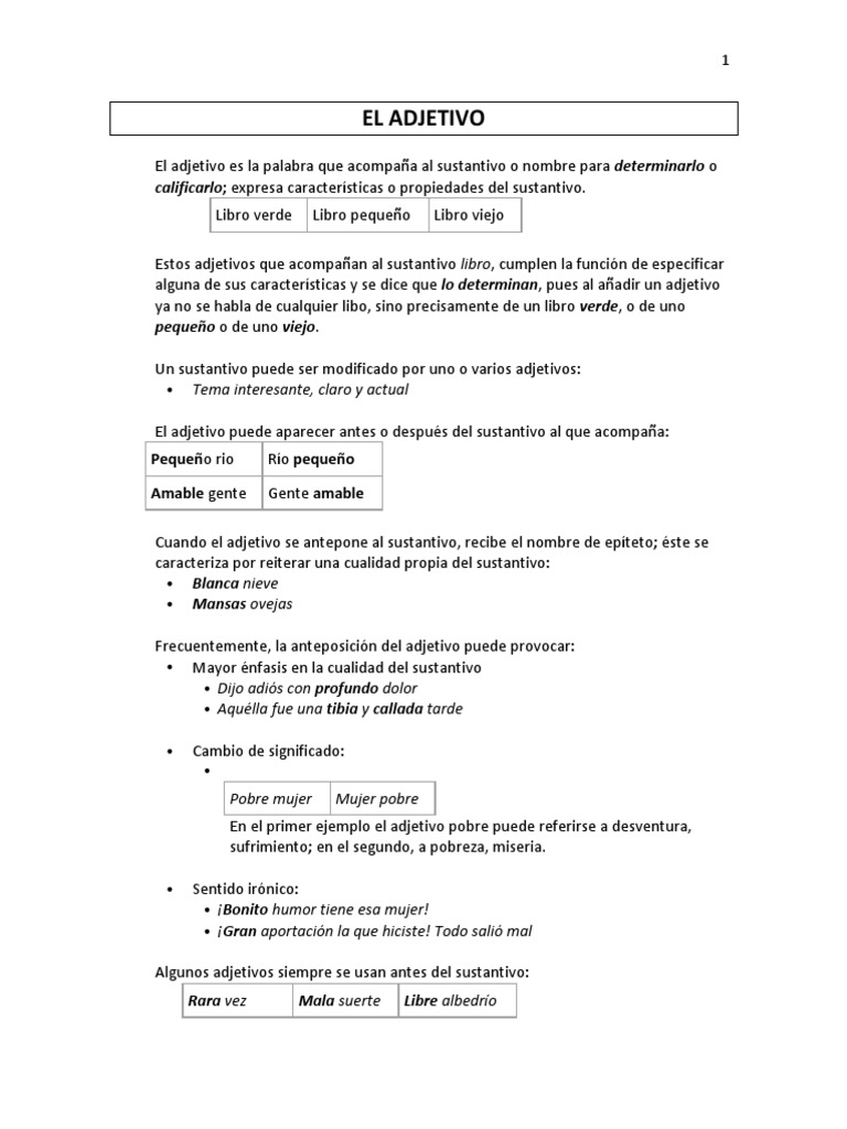 Uso y clasificación de adjetivos | PDF