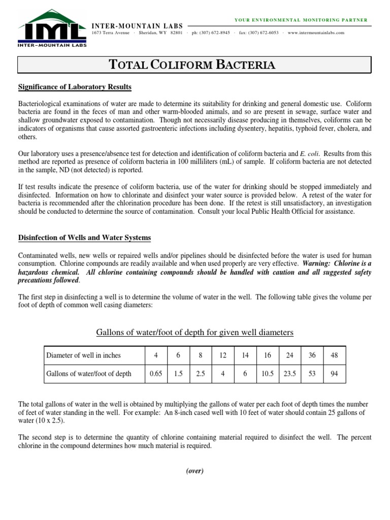 IML Total Coliform Disinfection Guide 081210 PDF Chlorine