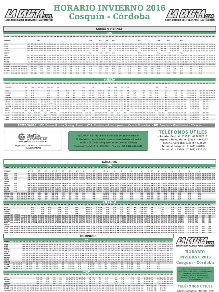 Horarios de Colectivos La Calera | PDF