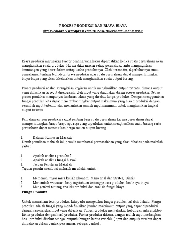 Proses Produksi Dan Biaya