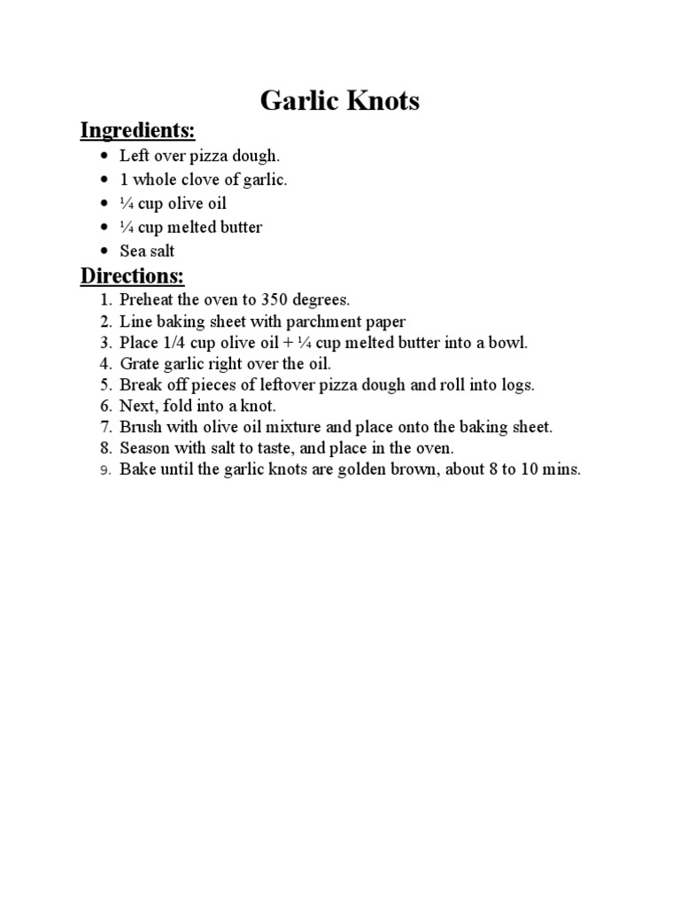 Garlic Knots Recipe PDF