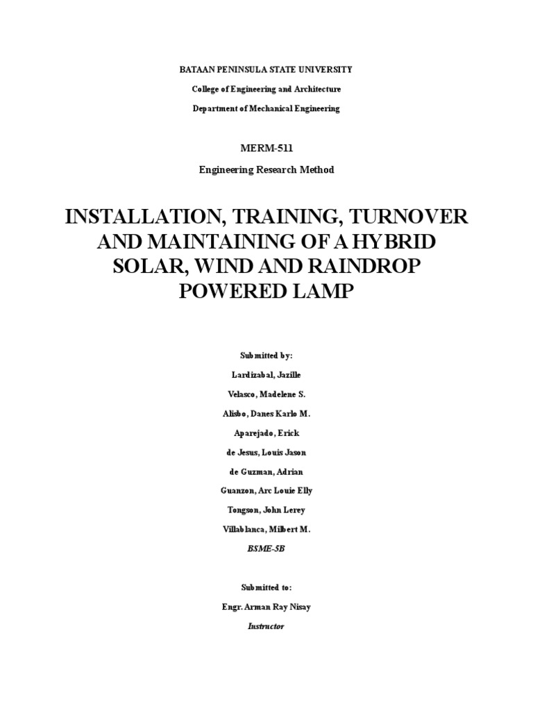 Hybrid Solar-Wind-Raindrop Lamp Project | PDF