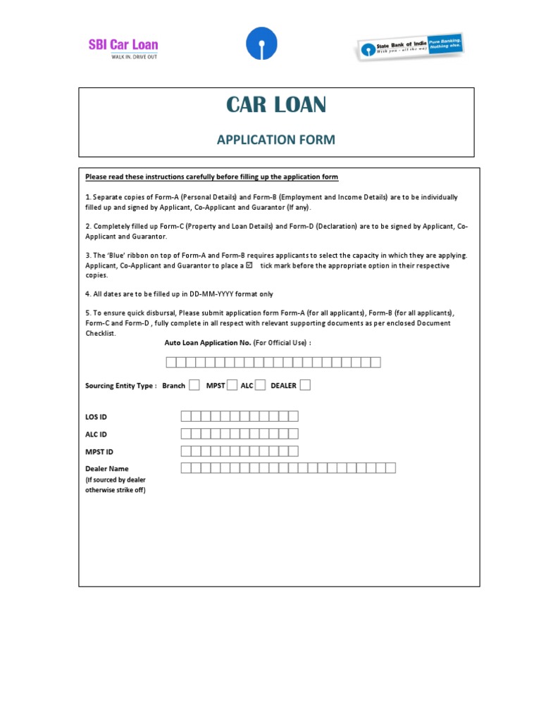 SBI Car Loan Application Form Banks Loans