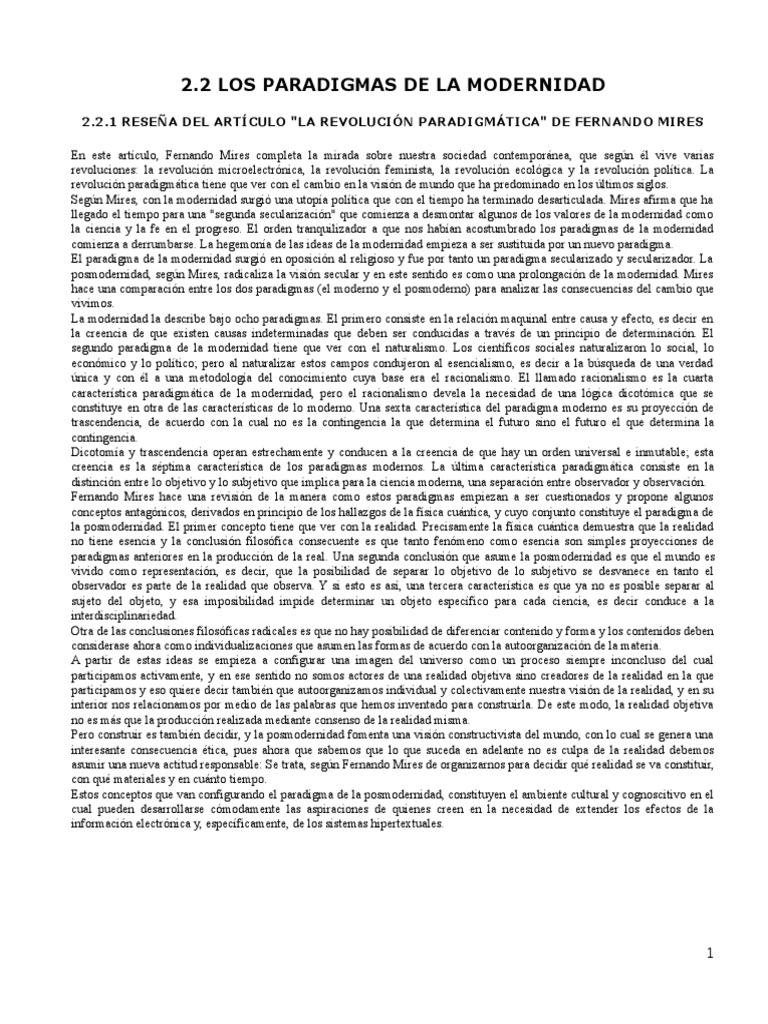 Paradigmas de la Modernidad y Posmodernidad | PDF | Paradigma ...