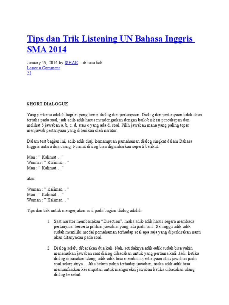 Kunci Jawaban Soal Un Bahasa Inggris Sma 2014 Guru Galeri