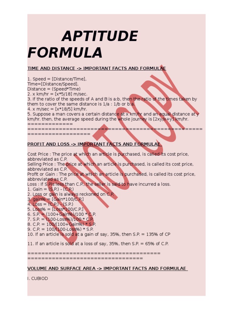 Aptitude Formula: Time and Distance - Important Facts and Formulae | PDF