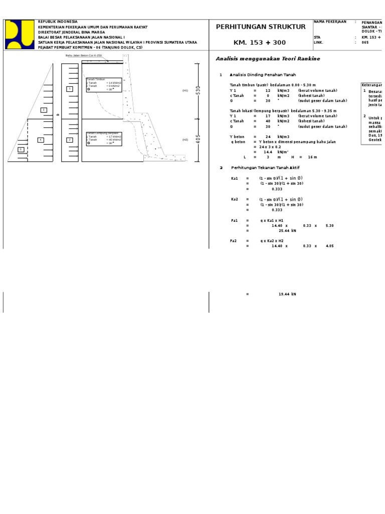 Perhitungan Dinding Penahan Tanah(Teori Rankine)