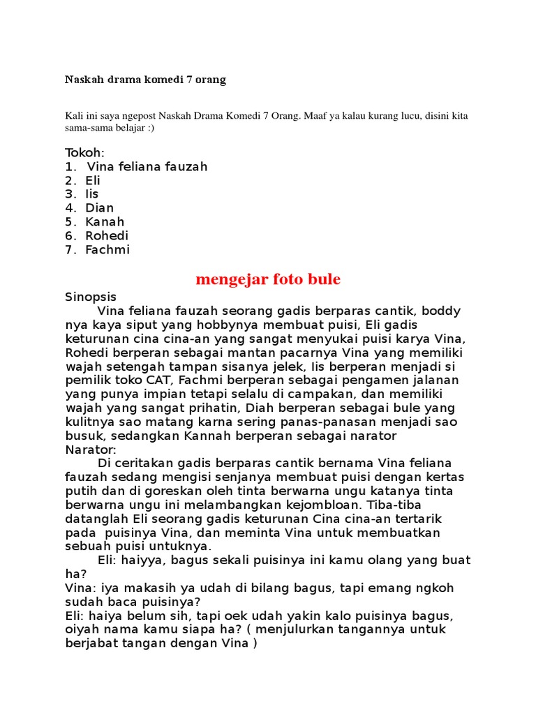 Naskah Drama Komedi 7 Orang