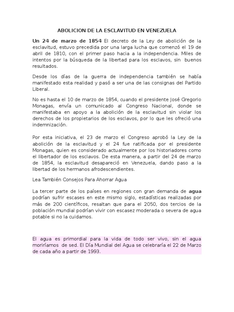 Abolición de la Esclavitud en Venezuela | PDF | Abolicionismo | Esclavitud