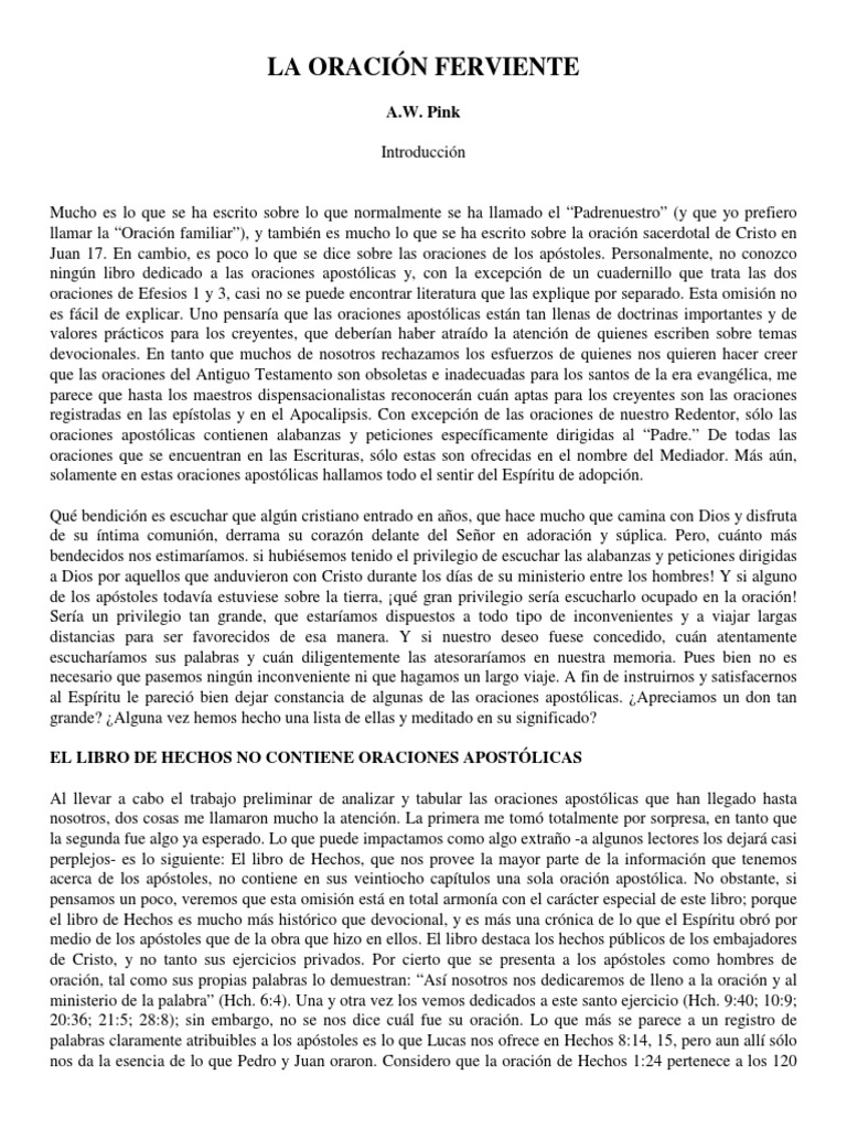 A. W. Pink - La Oración Ferviente PDF | PDF | orador del Señor | Oración