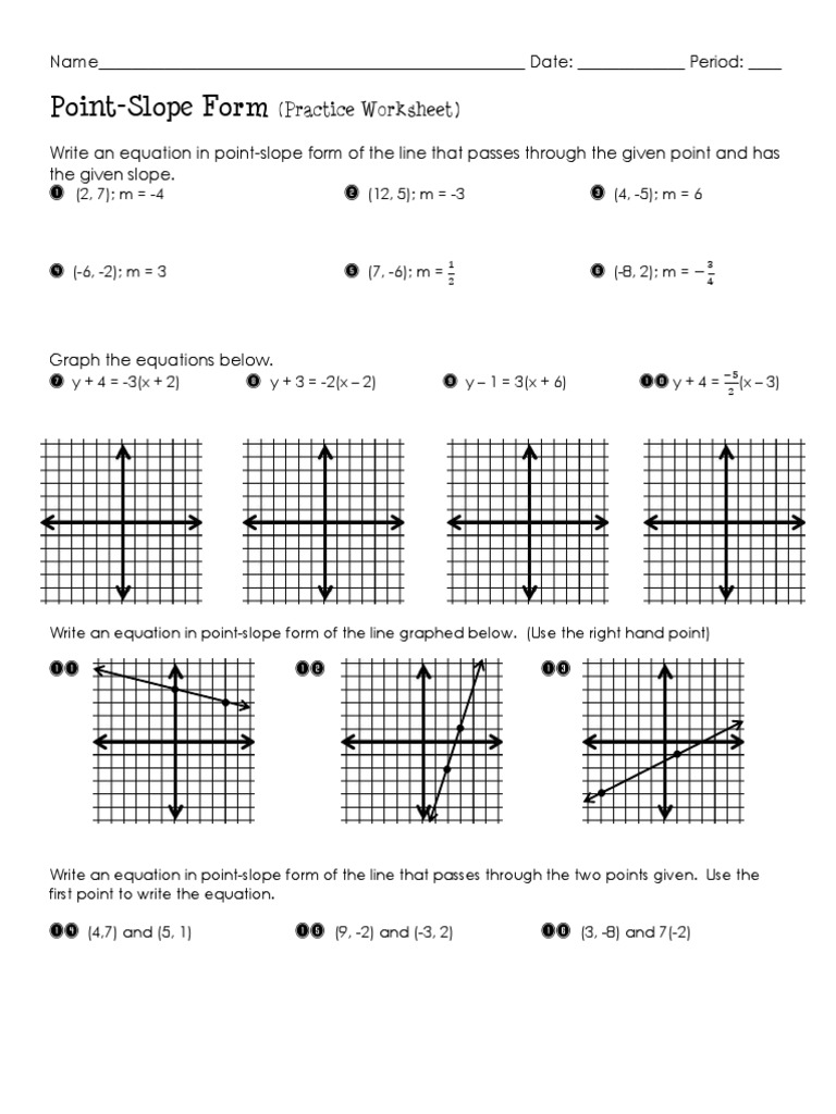 Point Slope Form Practice  Worksheet  PDF  Mathematical Objects Inside Point Slope Form Worksheet