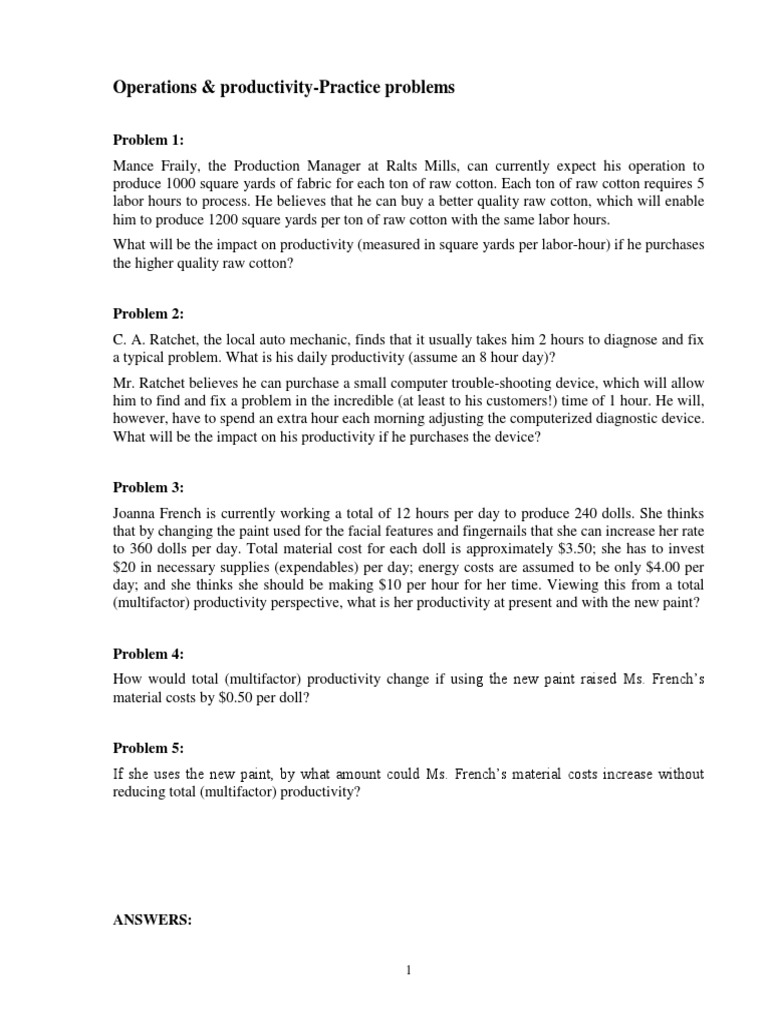 Operations & Productivity-Practice Problems | PDF | Labour Economics ...