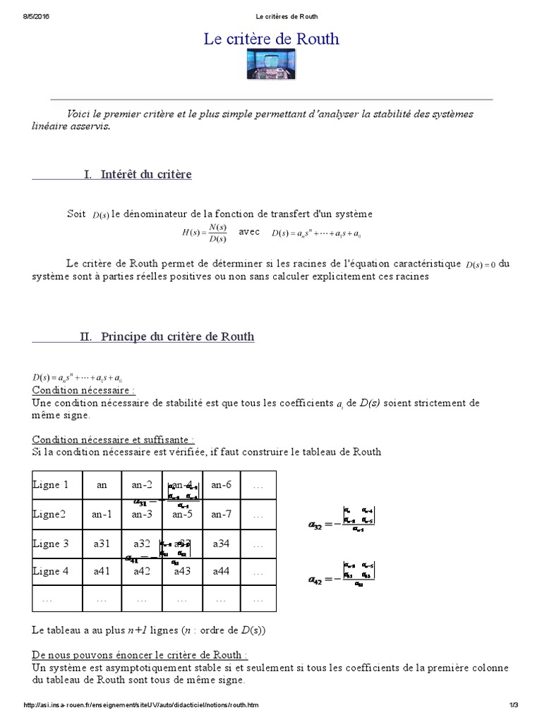 Critère de Routh pour la stabilité | PDF | Analyses | Algèbre générale