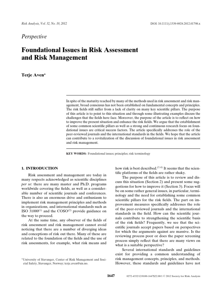 Foundational Issues in Risk Assessment | PDF | Risk | Risk Management
