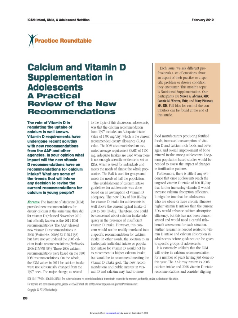 Calcium and Vitamin D Supplementation in Adolescents: A Practical ...
