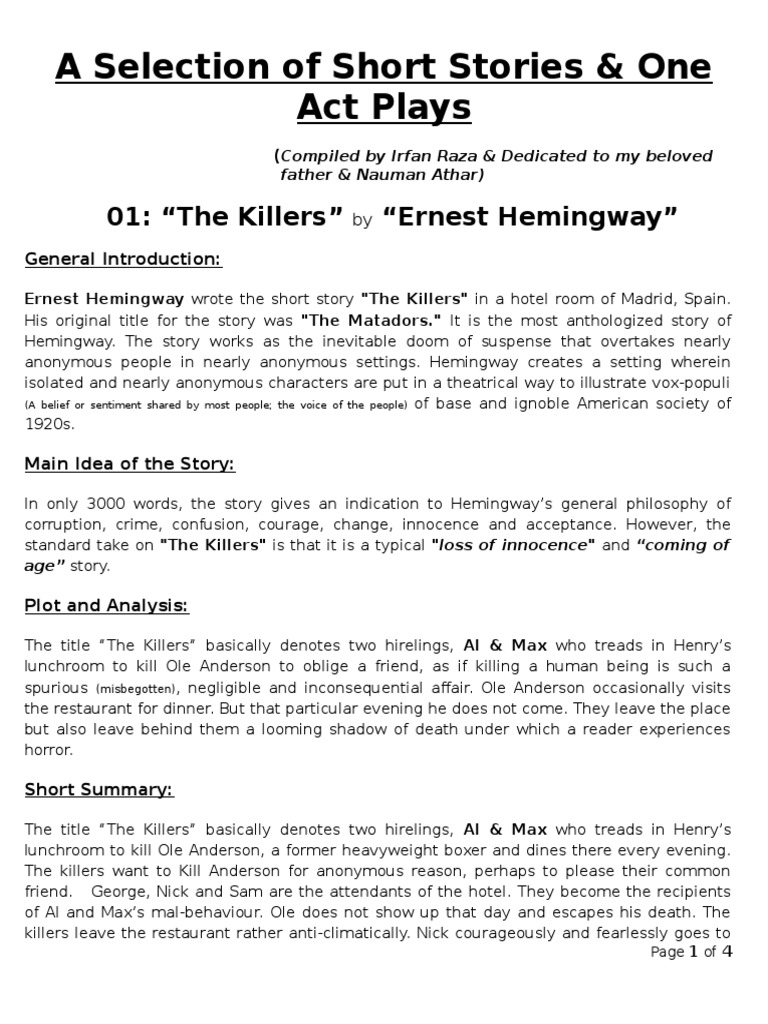 The Killers Ernest Hemingway Summary