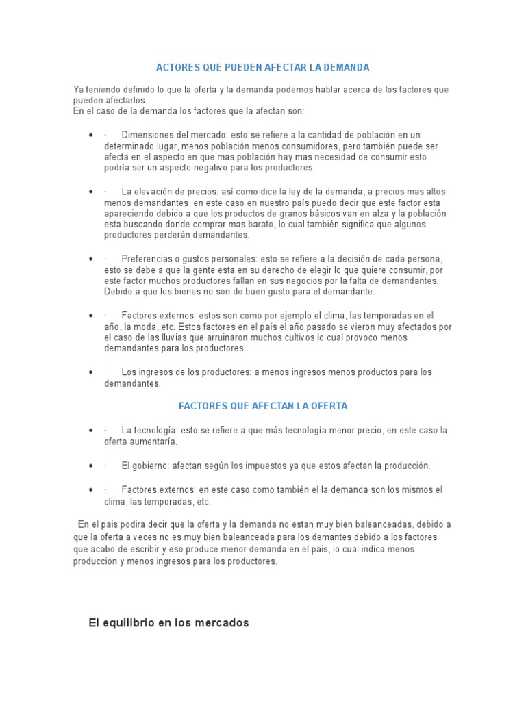 Factores que Afectan la Demanda | PDF | Oferta (economía) | Elasticidad ...